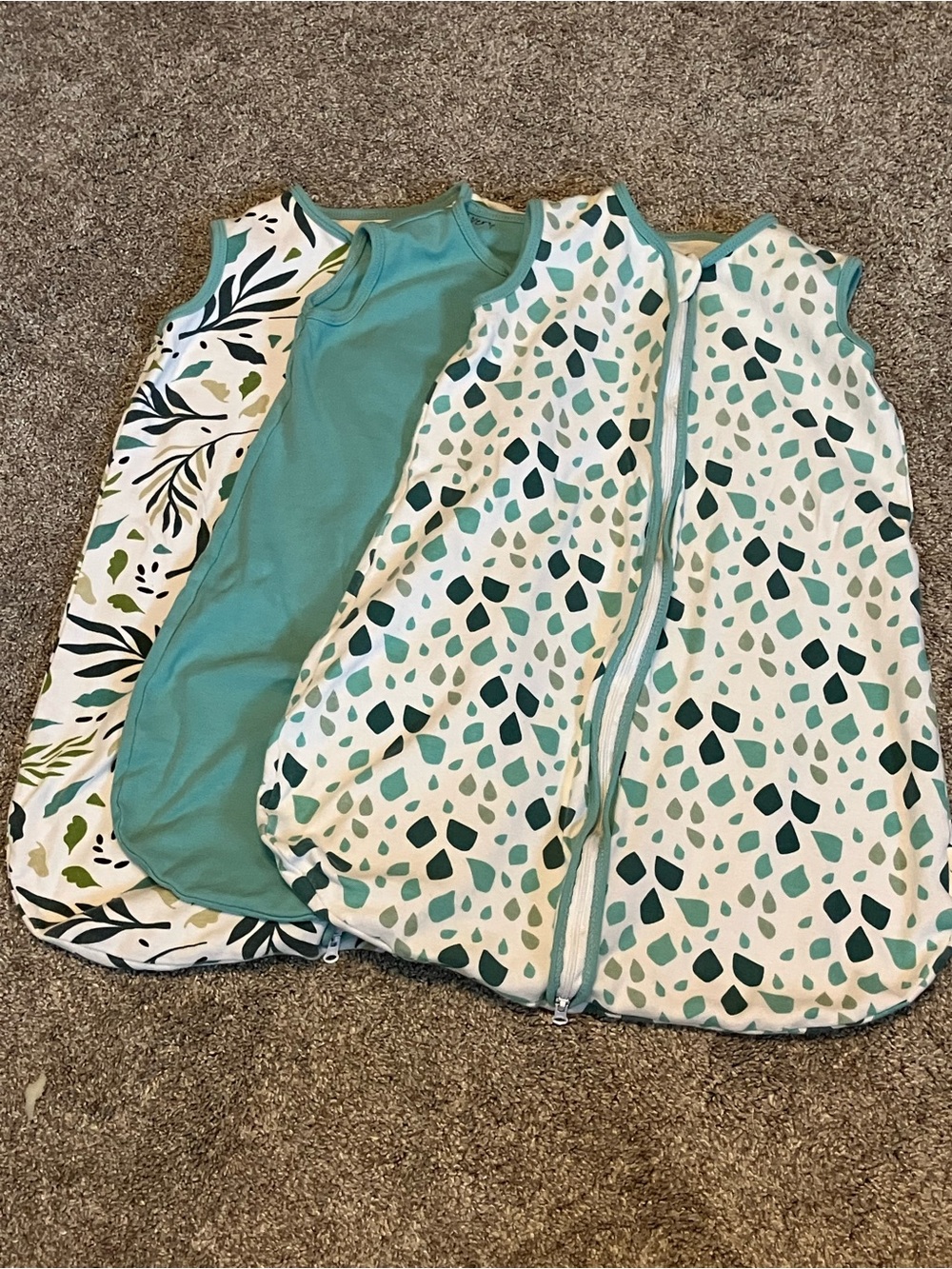 3-Pack Kids Sleeveless Sleep Sacks in Teal and Green Print